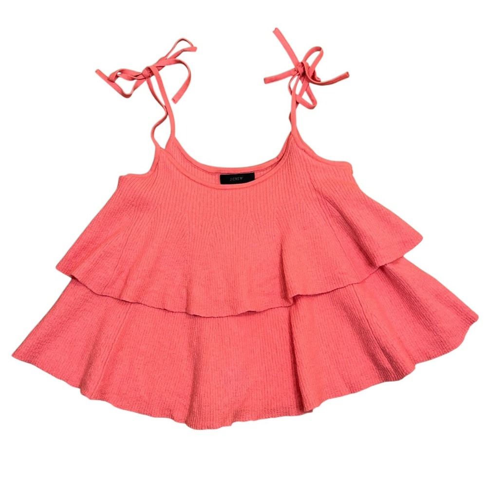 J.Crew Women's Tiered Ruffle Coral Merino‎ Wool Tank Top W'Shoulder Ties Size M